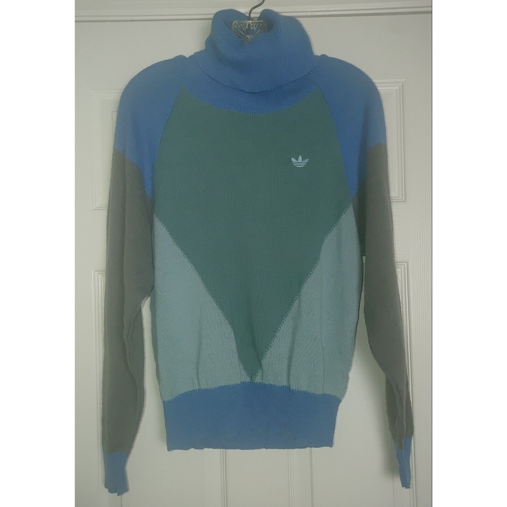 Adidas Vintage Alpaca Wool Blend Turtleneck Sweater Women's 12 Colorblock Retro